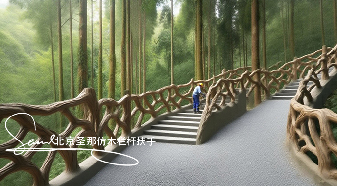 jimeng-2025-06-25-4562-正在施工制作的旅游區樓梯室外安全圍欄設計制作過程，美工正在施工制作，先用鋼筋焊接....jpeg